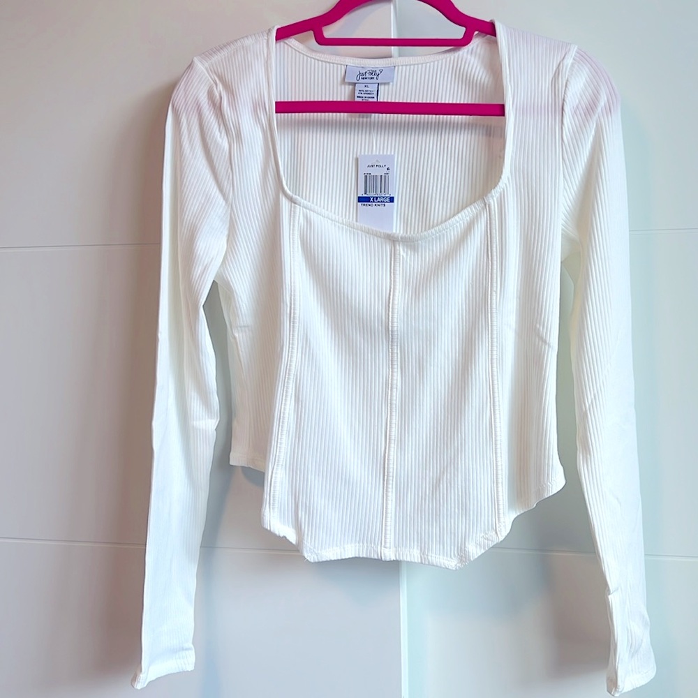 Trendy long Sleeve Off White Knit Top XL